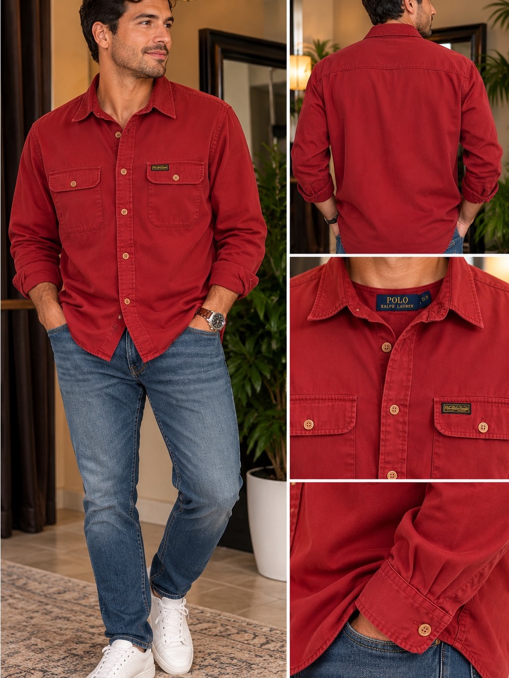 Polo Ralph Lauren Men’s XL Red Utility Work Shirt Double Pocket